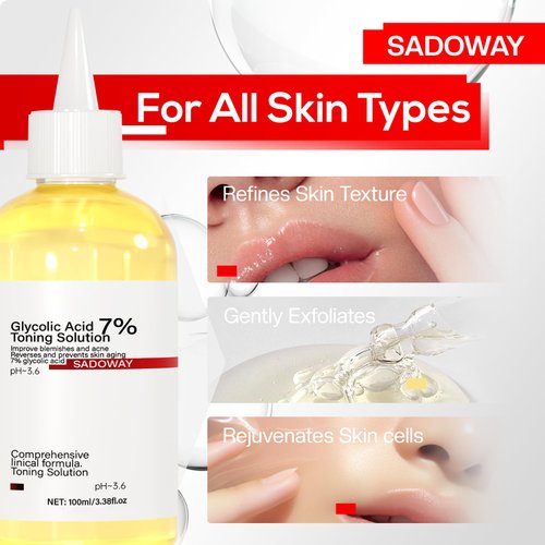 SADOWAY Glycolic Acid Toning Solution: 100ML 7% Glycolic Acid Toner for Skin Refreshment Suitable for Adults to Use at Home