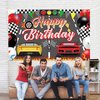 Racing Cars Happy Birthday Decorations Backdrop Banner, Race Car Fast Birthday Party Decorations Photo Background Backdrop for Birthday Party Supplies Boys Children Men Celebration, 63 x 39.4Inch