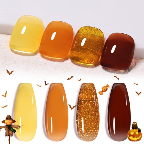 Born Pretty Jelly Gel Nail Polish Set Halloween Sheer Milky Jelly Fall Winter Orange Brown Gel Po...