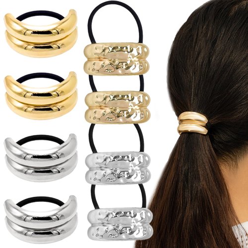 KuuGuu 8 PCS Metal Hair Ties Gold Ponytail Hair Cuff Fashion Anti-Slip Double Arch Elastic Hair B...