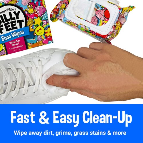 Shoe Wipes Cleaner Sneaker - 2 Packs of 30 Quick Instant Clean Shoe Cleaner Wipes Sneaker Cleaner White Shoes Tennis Canvas Leather and More Resealable Travel Bags Bubble Gum Scented Cleaning