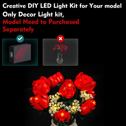 VONADO Light Kit Compatible with Lego-Bouquet-of-Roses-10328 Flowers Icons (Lights Only, No Models) Creative LED Lighting Set Compatible with Lego 10328 Valentines Roses Bouquet Building Set