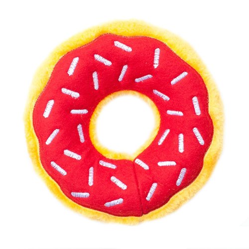 ZippyPaws - Original Donutz No Stuffing Squeaky Plush Dog Toy - Cherry