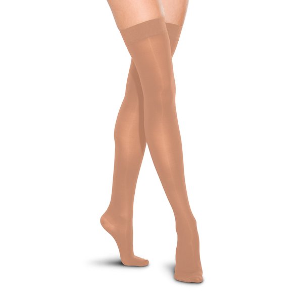 Therafirm Thigh High Stockings - 20-30mmHg Moderate Compression Support Nylons (Sand, Medium)