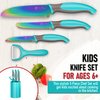 TruChef 5 Piece Kids Cooking Set - Knives, Peeler, Serrated Knife and Holder in Aqua