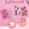 krofaue Press on Nails for Kids - 96pcs 4 Pack Children Fake Nails Kids Girls Stick on Nails for Kids Full Cover Cute Pre-Glue Acrylic Fake Fingernails Kits Sets Little Girls Short Nail Decoration