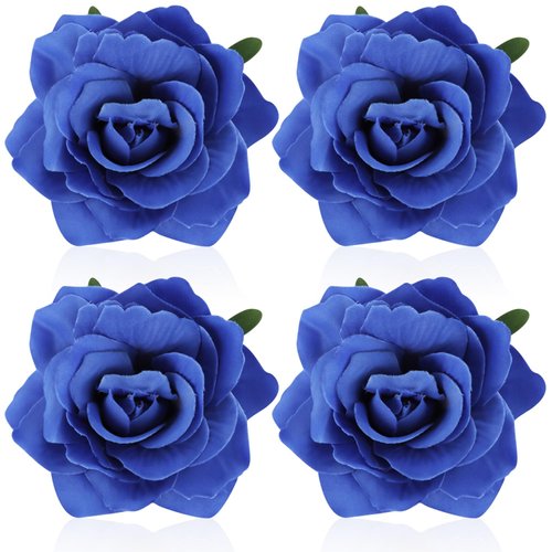 Atoden Blue Rose Hair Clip, Flower Rose Clips for Hair, Hawaiian Floral Hair Pins Rose Flower Brooch Mexican Decorative Headpieces for Women Girls Halloween Cosplay Hair Accessories