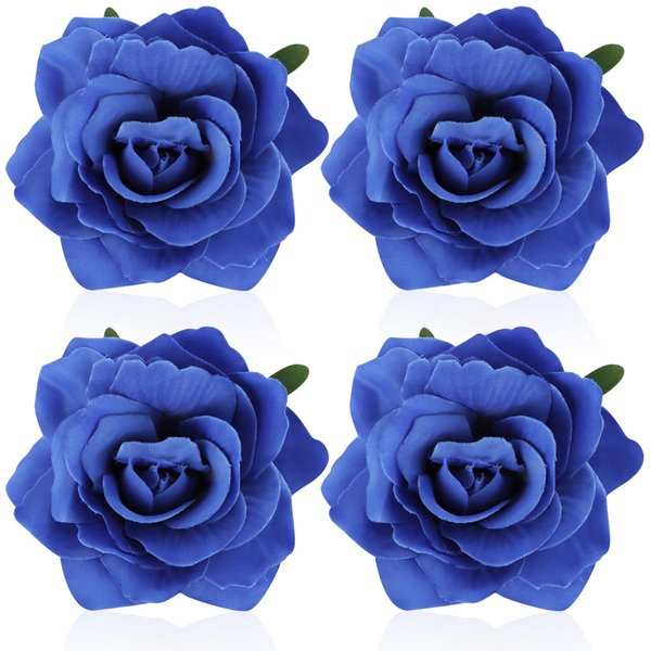 Atoden Blue Rose Hair Clip, Flower Rose Clips for Hair, Hawaiian Floral Hair Pins Rose Flower Brooch Mexican Decorative Headpieces for Women Girls Halloween Cosplay Hair Accessories