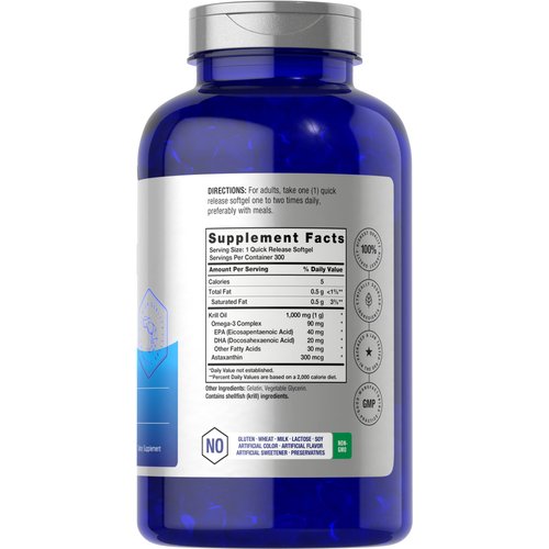 Antarctic Krill Oil 1000mg | 300 Softgel Capsules | Omega 3, EPA, DHA Supplement | with Astaxanthin | Value Size | Non-GMO, Gluten Free | by Horbaach