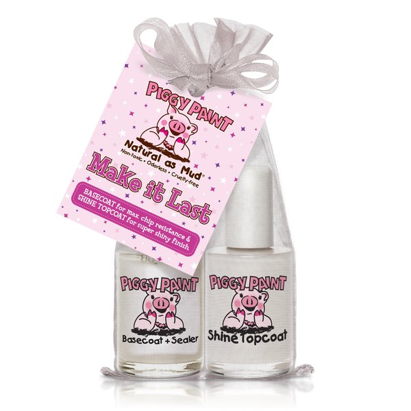 Piggy Paint | Girls Nail Polish | Cruelty-free, Vegan, & Low Odor for Kids | Make It Last (Basecoat + Shine Topcoat Set)