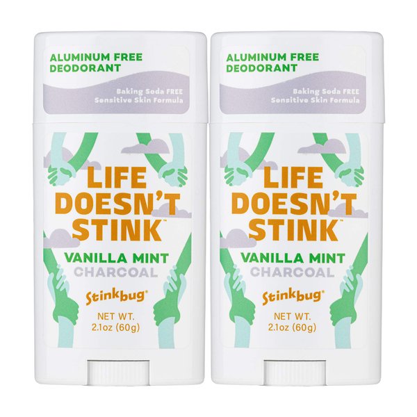 Natural Organic Deodorant Stick with Vanilla and Mint, Coconut Oil and Activated Charcoal, Aluminum Free Deodorant by Stinkbug Naturals, Vanilla Mint 2-Pack