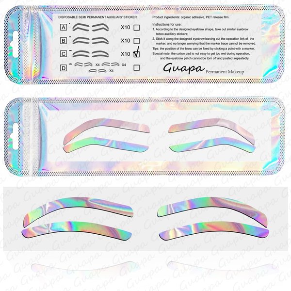 Airbrush Brows Shaping Guides Stickers, Rainbrow Eyebrow Tint Tape Stencils with High Arch/Medium Arch/Flat Brow Options (C-10Pairs per bag)