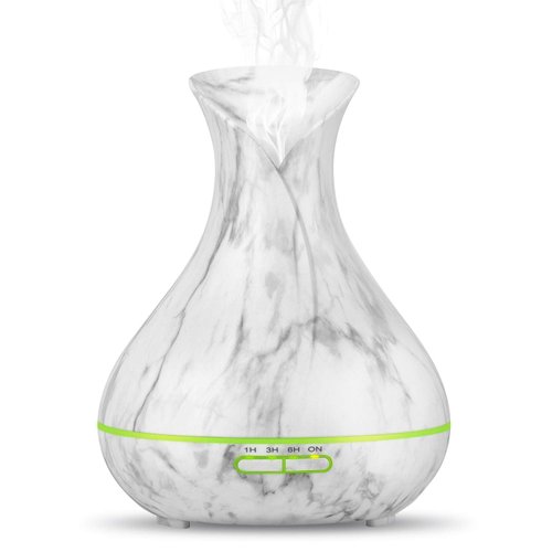 OliveTech Essential Oil Diffuser, 400ml Ultrasonic Aroma Humidifier, Free Cleaning Kit, Auto Shut Off and BPA-Free - White Marble