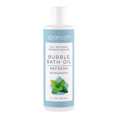 SpaRoom All Natural Hydrating and Nourishing Aromatherapy Foaming Bubble Bath Oil with Jojoba Oil, Olive Oils and Aloe, 8 oz, Refresh-Peppermint