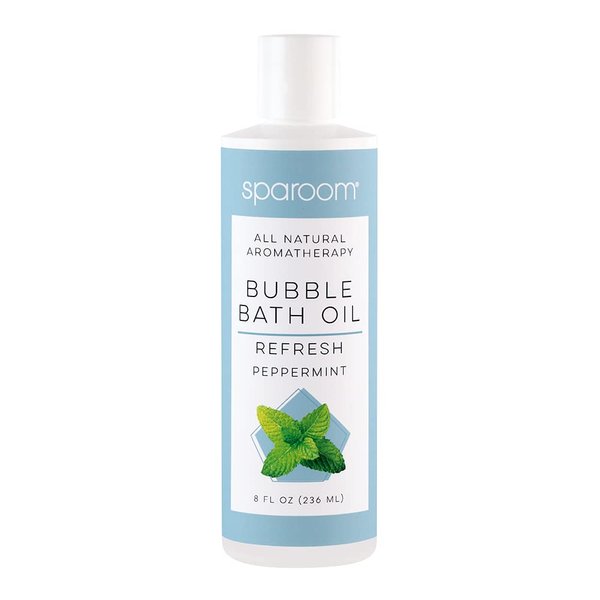 SpaRoom All Natural Hydrating and Nourishing Aromatherapy Foaming Bubble Bath Oil with Jojoba Oil, Olive Oils and Aloe, 8 oz, Refresh-Peppermint