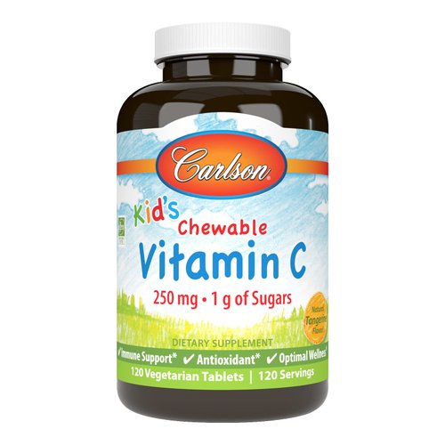 Carlson - Kid's Chewable Vitamin C, 250 mg, 1 g of Sugars, Immune Support & Optimal Wellness, Antioxidant, Tangerine, 120 Vegetarian Tablets