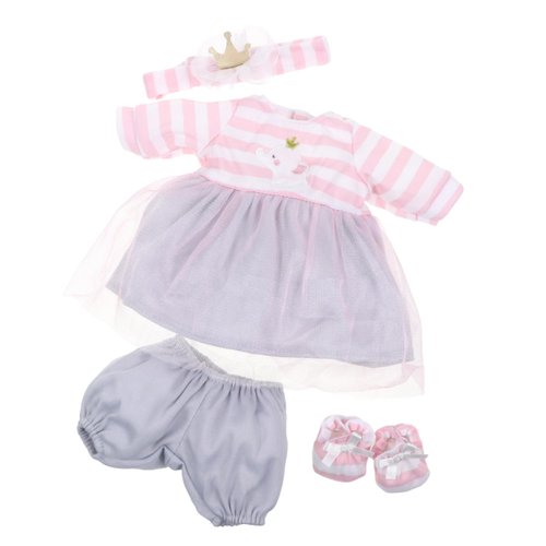 JC Toys | Berenguer Boutique | Baby Doll Outfit | Pink Striped Dress with Tulle Skirt, Shorts, Headband, and Booties, Fits Dolls 14"- 16"