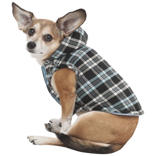 Fashion Pet Plaid Hooded Dog Coat, Small, Blue