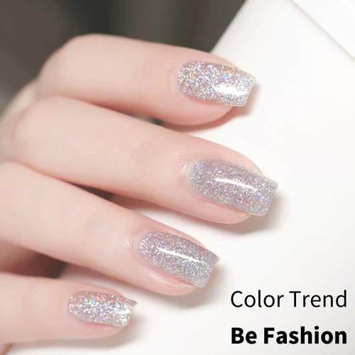 Gsnagole Glitter Gel Nail Polish Set Sparkly 3 Colors Silver Pink Green Gel Polish Kit Soak Off UV Manicure Art DIY Salon Home Holiday Gift for Women (BJJ-Silver-Pink-Green)