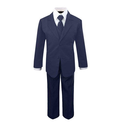Luca Gabriel Toddler Boys' 5 Piece Classic Fit No Tail Formal Navy Blue Dress Suit Set with Tie and Vest - 18-24 Months