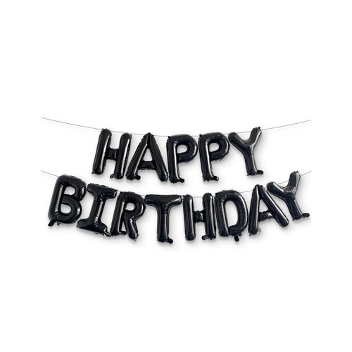 HOUSE OF PARTY Happy Birthday Balloon - 16 inch | Black Mylar Capital Foil Birthday Balloons Banner, Black Party Decorations for Men, Women