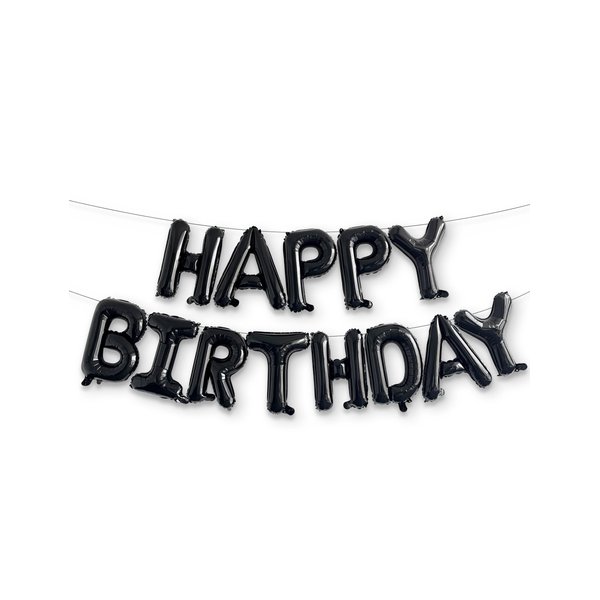 HOUSE OF PARTY Happy Birthday Balloon - 16 inch | Black Mylar Capital Foil Birthday Balloons Banner, Black Party Decorations for Men, Women