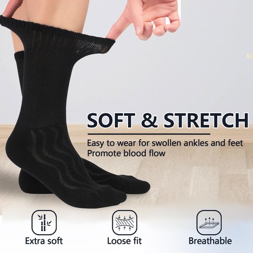 +MD 6 Pairs Non-Binding Men's Cushioned Moisture Wicking Diabetic Crew Dress Socks 10-13 Black