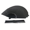FANSOF.FANS Black Silk Fabric Folding Hand Held Fan with a Pouch Bamboo Ribs Chinese Vintage Handheld Girls Women Wedding Party Favour Gift (Simple Black)