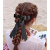 2PCS Silky Satin Ribbon Bow Hair Clips for Women Bowknot Hair Ponytail Holder Accessories for Women Girls Toddlers Teens Kids Party Wedding Prom Daily Outfits (Black+Brown)