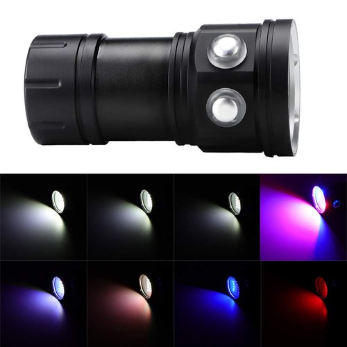 eecoo Diving Flashlight, 18000 Lumen IPX8 Waterproof Diving Torch Scuba Dive Lights 500M 7Modes 120 Degree Wide Beam Angle Underwater LED Flashlight for Outdoor Under Water Sports