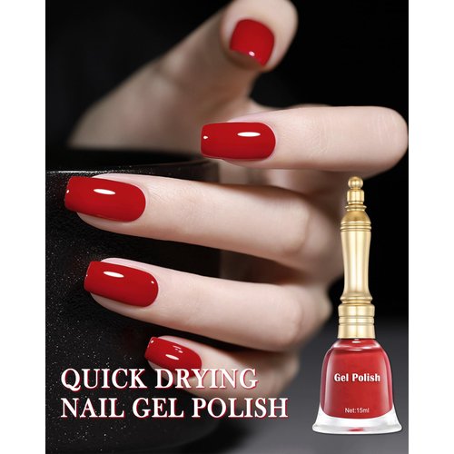 Fast Drying Nail Gel Glue Polish, Cherry Red Gel Polish Long-Lasting Air Dry Fast, 15ml Nude Regular Water-based Nail Lacquer Full Coverage High Glossy Shine Nail Art Home Manicure Gift for Ladies-07