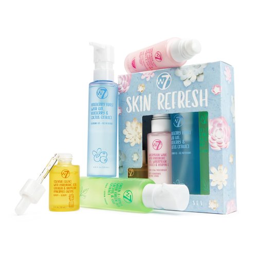 W7 Skin Refresh Essential Skincare Set - 4-Step Daily Routine Gift Set, Contains: Hydrating Cleanser, Soothing Toner, Anti-Ageing Serum and Repairing Moisturizer, Suitable For All Skin Types
