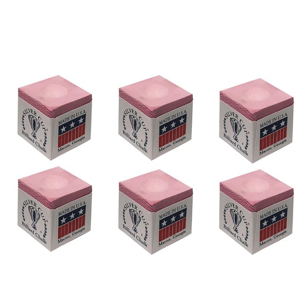 Silver Cup Set of 6 Pink Billiard Pool Cue Chalk