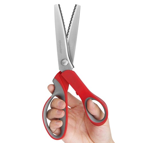 Ohtomber Pinking Shears Craft Scissors - 9" Stainless Steel Pinking Shears Scissors for Fabric Cutting, Fabric Craft Scrapbook Scissors, Decorative Zig Zag Sewing Cutter Scissors with Comfort Grips