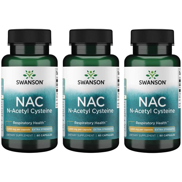 Swanson NAC N-Acetyl Cysteine - Antioxidant Anti-Aging Respiratory Liver Support - Amino Acid Supplement 1000 mg 60 Capsules (3 Pack)