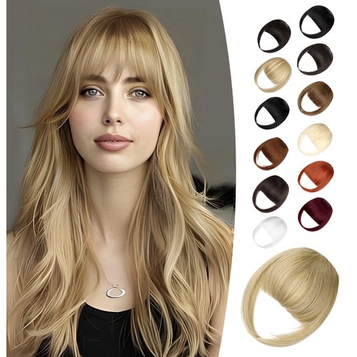 Wodelanle Clip in Bangs,Natural Fake Bangs Hair Clip,Ash Blonde French Bangs Fringe with Temples Hairpieces for Women Clip on Bangs Hair Extenisons Curved Bangs for Daily Wear