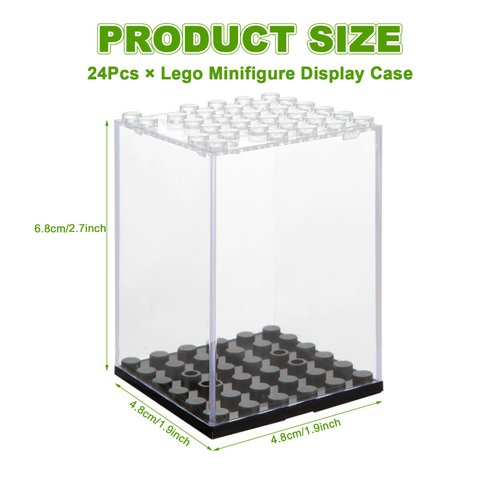 MUXHEL 24 Pcs Minifigure Display Case, Acrylic Small Action Figure Toys Storage Case, 2.7”×1.9”×1.9” Stackable Building Block Display Case for Minifigure, Action Figures