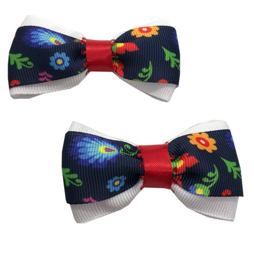 Handmade Multi Color Floral Girls Hair Bow Set, Little Girl Bows, Pigtail Hair Bows, Toddler Hair Bows,