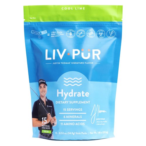 LivPur Nutrition Hydrate Hydration Powder w/Electrolytes | Essential Amino Acids & Nutrients | NSF Certified for Sport, No Artificial Flavors | Easy Single-Serve Sticks | Cool Lime, 15 Sticks
