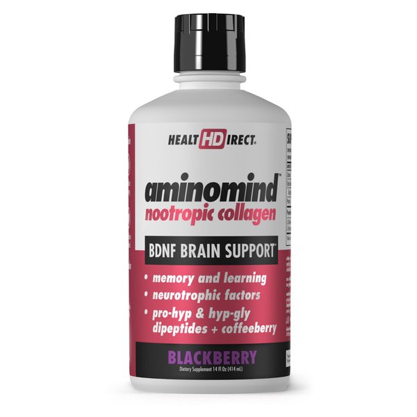 HEALTH DIRECT - AminoMind - Nootropic Collagen Supplement for Brain Health and BDNF - Pro-Hyp & Hyp-Gly Dipeptides, Coffeeberry Antioxidants - BlackBerry - 14 Fl Oz (28 Servings)