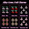 48Pcs 3D Planet Heart Cherry Nail Gems Charms, Metal Pink Planet Heart Cherry Nail Art Rhinestones Shiny Gems Diamond Crystal Luxury for Nail Jewelry Making Crafts DIY Manicure Accessories