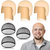Wavwavw 6 Pcs Bald Caps Makeup Latex Bald Head Wig Cap Bald Hat Cosplay Makeup Costume Accessories for Women Men, Beige and Black