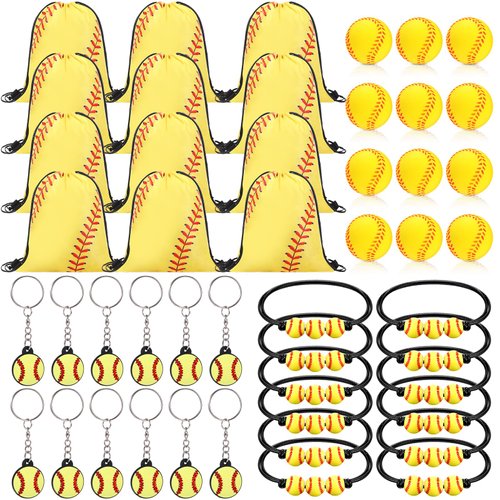 Poen 48 Pcs Softball Party Favors Softball Themed Supplies Include 12 Softball Drawstring Backpac...