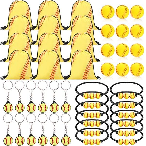 Poen 48 Pcs Softball Party Favors Softball Themed Supplies Include 12 Softball Drawstring Backpack 12 Mini Softball 12 Softball Keychain 12 Softball Wax Thread Braided Bracelet Inspirational Team Gift
