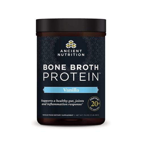 Ancient Nutrition Protein Powder Made from Real Chicken and Beef Bone Broth, Vanilla, 20g Protein Per Serving, 20 Serving Tub, Gluten Free Hydrolyzed Collagen Peptides Supplement