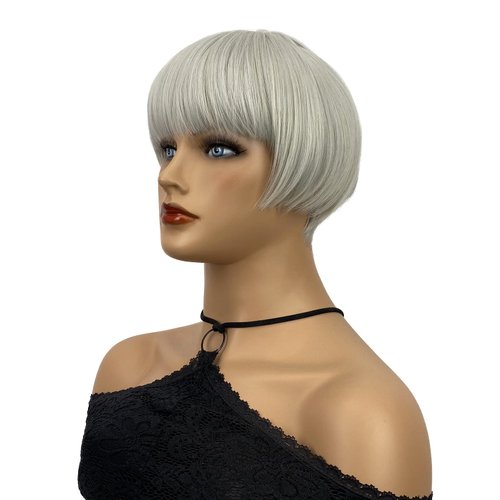 Wiginway Short Mushroom Wigs with Bangs,Straight Gray White Bob Wigs for women,Flapper wig,6 Inch