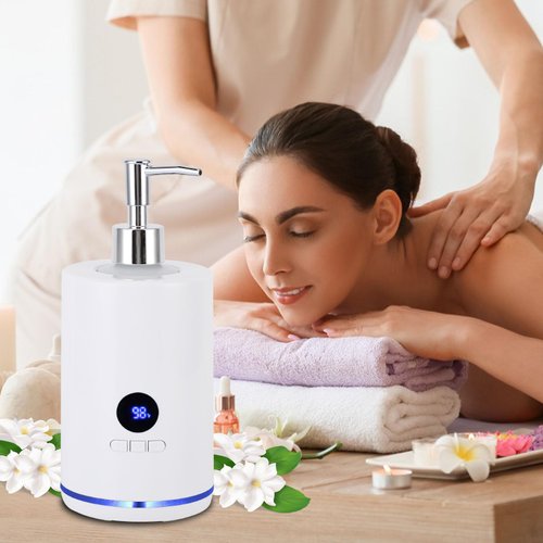 Massage Oil Warmer, Professional Electric Lotion Warmer Bottle, Digital Display, Rapid Heating, Automatic Massage Oil Heater for Home Pro Salon Spa Massage (White)