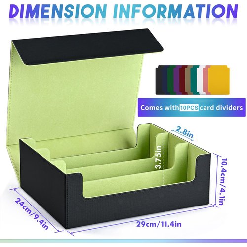 UAONO Card Storage Box for Trading Cards, 1800+ PU Leather Commander Card Deck Case, Magnetic Closure Card Holder Fits for Magic Game Cards(Black&Lemon Green)