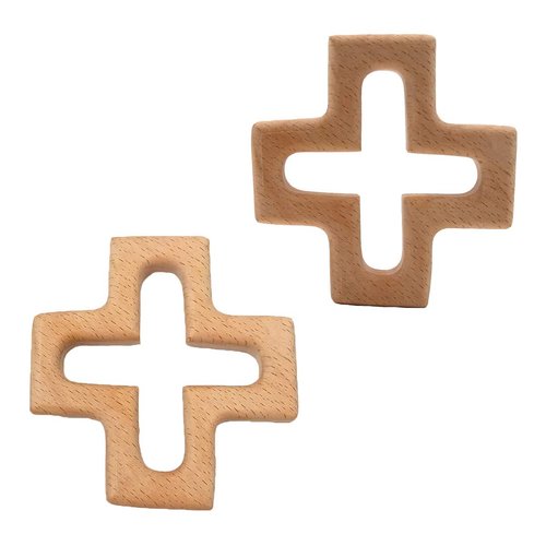 Arakierst 2pcs Organic Wood Cross Pure Natural Animal Shape Toys Beech Wooden Handmade Grasping Pattern DIY Pacifier Chain Pendant
