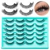 LoveOurHome 12 Pairs Faux Mink Lashes Wispy Lashes 6D Curly False Eyelashes Flully Eye Lash Extesnion Cat Eye Fake Lashes 2 Style Pack Natural Look Fake Eyelash with Tweezers for Women Girls